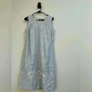 Nic + Zoe Anthropologie Grey Sleeveless Dress Lace Detail Linen and Rayon